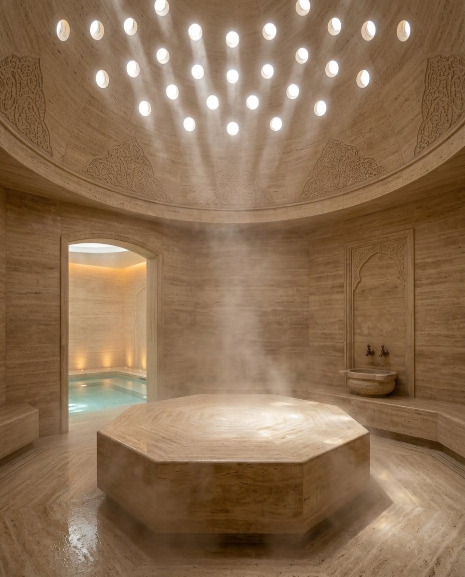 The stone hammam lit from above